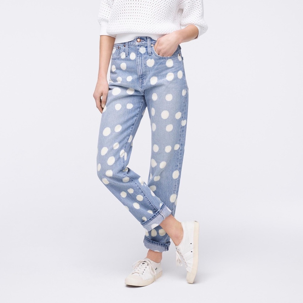 J. Crew Point Sur Boyfriend Jean with Bleached-out Polka Dots